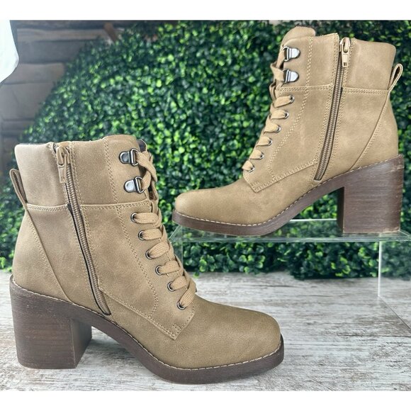 CROWN VINTAGE Hollis Boot Women’s 7M Mocha Lace Up Zip Heel Faux Leather Rugged - Picture 13 of 14